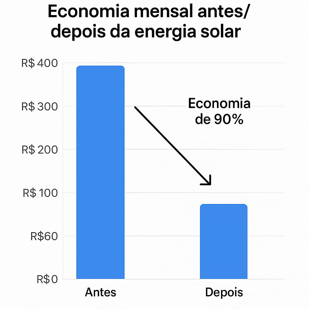 Gráfico demonstrando economia de 90% na conta de luz com energia solar Gráfico demonstrando economia de 90% na conta de luz com energia solar